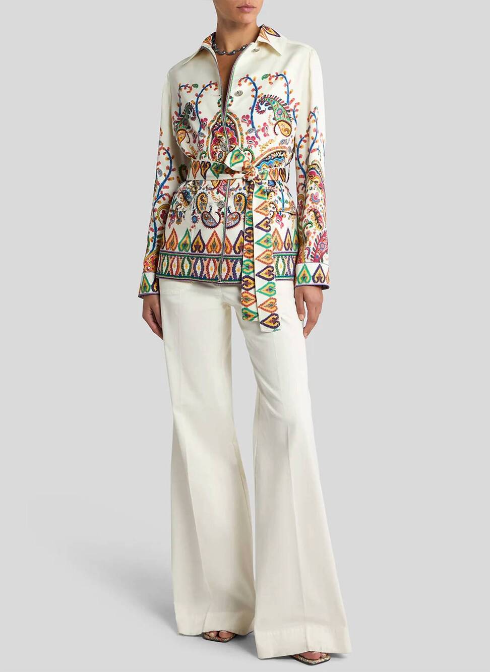 NEW ETRO paisley silk safari jacket with tie in multi